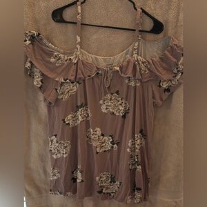 Torrid Mauve Floral Cold Shoulder Blouse